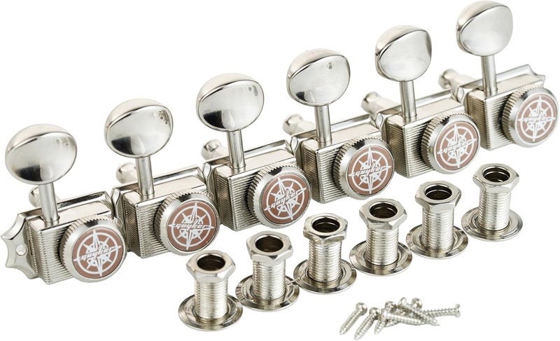 guyker 6-in-line Vintage Guitar Lock String Tuners – Locking Tuning Key Pegs Machine Heads Replacement Parts for ST TL Style Electric Guitars Gear Ratio 1:15 – nickel - Image 1